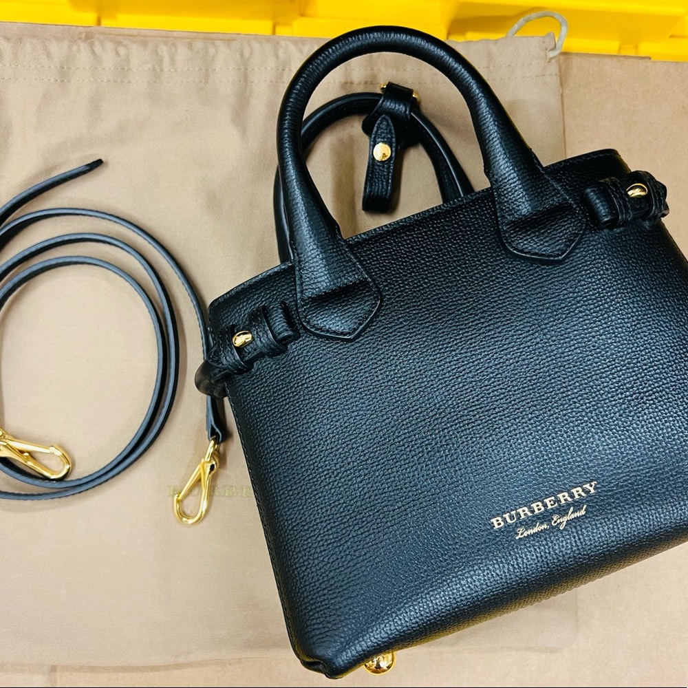 Burberry Small House Check Banner Satchet / Black Leather Cross Body Bag